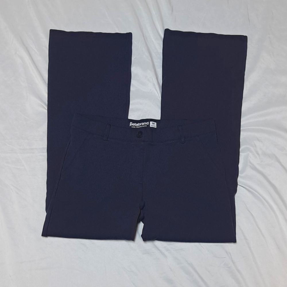Betabrand Wide Leg Pull On Comfort Navy Pants